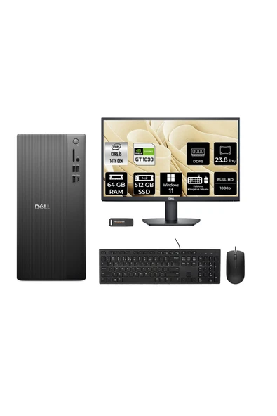 Dell Tower ECT1250 i5 14400 64GB 512GB SSD GT1030/4GB W11P Masaüstü Bilgisayar + 23.8" Monitör ürün görseli 1