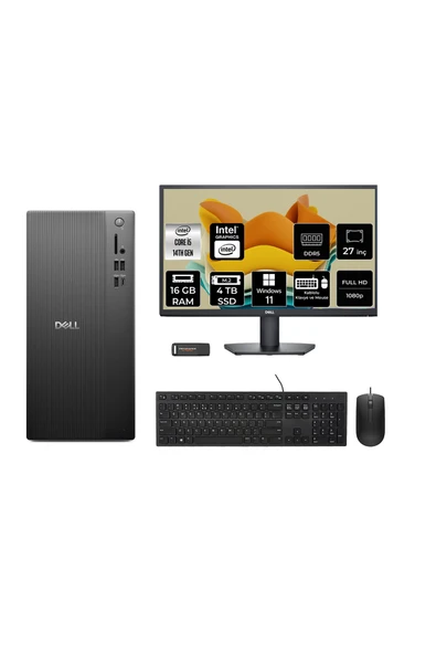 Dell Tower ECT1250 i5 14400 16GB 4TB SSD W11P Masaüstü Bilgisayar + 27" Monitör ürün görseli 1
