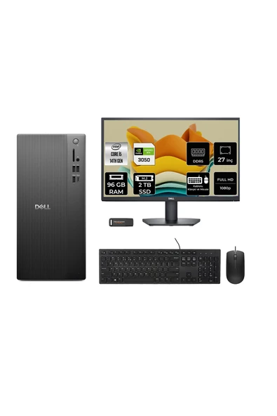 Dell Tower ECT1250 i5 14400 96GB 2TB SSD RTX3050/6GB FDOS Masaüstü Bilgisayar + 27" Monitör ürün görseli 1
