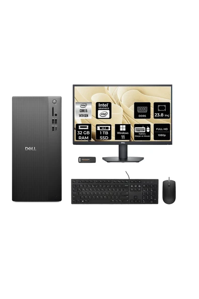 Dell Tower ECT1250 i5 14400 32GB 1TB SSD W11P Masaüstü Bilgisayar + 23.8" Monitör ürün görseli 1
