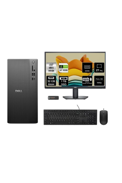 Dell Tower ECT1250 i5 14400 32GB 1TB SSD GT1030/4GB FDOS Masaüstü Bilgisayar + 27" Monitör ürün görseli 1