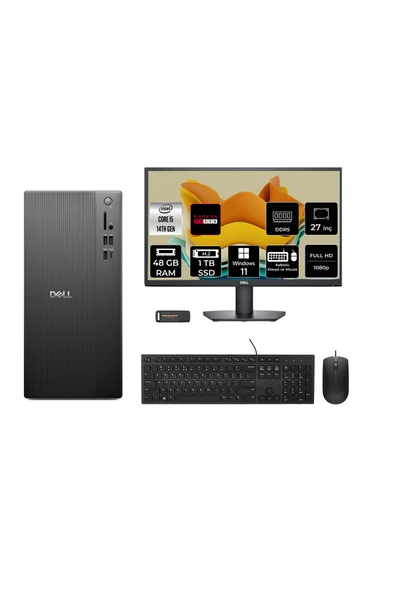 Dell Tower ECT1250 i5 14400 48GB 1TB SSD RX550/4GB W11H Masaüstü Bilgisayar + 27" Monitör ürün görseli 1