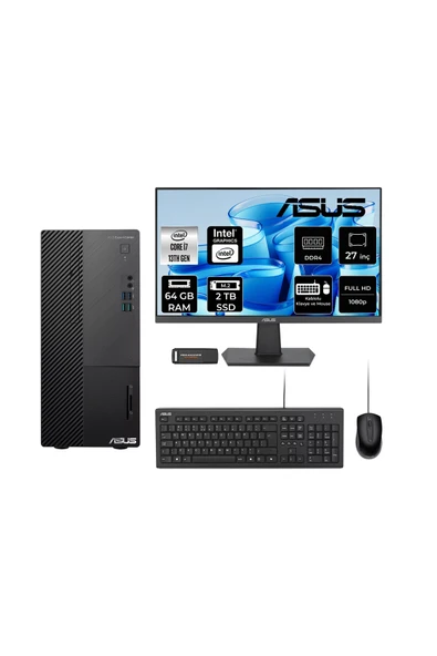 ASUS ExpertCenter D500ME i7 13700 64GB 2TB SSD FDOS Masaüstü Bilgisayar + 27" Monitör ürün görseli 1