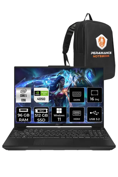 ASUS TUF Gaming F16 Core 5 210H 96GB 512GB SSD RTX4050/6GB 140W WUXGA 16" W11P LP029 & PER4 ÇANTA ürün görseli 1