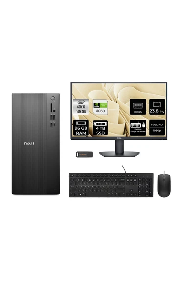 Dell Tower ECT1250 i5 14400 96GB 4TB SSD RTX3050/6GB FDOS Masaüstü Bilgisayar + 23.8" Monitör ürün görseli 1