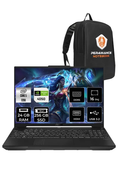 ASUS TUF Gaming F16 Core 5 210H 24GB 256GB SSD RTX4050/6GB 140W WUXGA 16" FDOS LP029 & PER4 ÇANTA ürün görseli 1