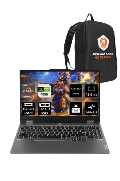 LENOVO LOQ R7 7435HS 64GB 512GB SSD RTX4050/6GB 105W 144Hz FHD 15.6" FDOS Gaming Laptop & PER4 ÇANTA ürün görseli 1