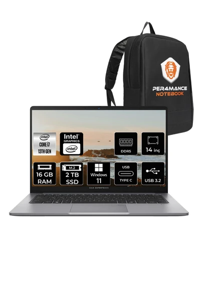 ASUS ExpertBook P1 Intel Core i7 13620H 16GB 2TB SSD 14" FHD W11H Dizüstü Bilgisayar & PER4 Çanta ürün görseli 1
