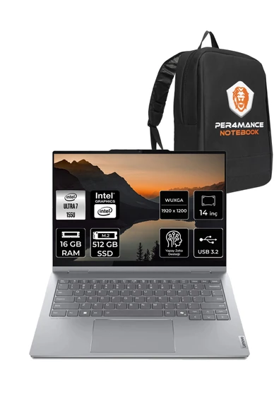 LENOVO ThinkBook 14 Ultra 7 155U 16GB 512GB SSD 14" FDOS WUXGA Dokunmatik 2'si 1 Arada & PER4 ÇANTA ürün görseli 1