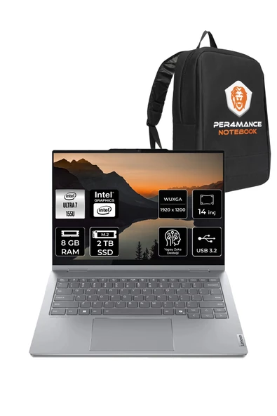 LENOVO ThinkBook 14 Ultra 7 155U 8GB 2TB SSD 14" FDOS WUXGA Dokunmatik 2'si 1 Arada & PER4 ÇANTA ürün görseli 1