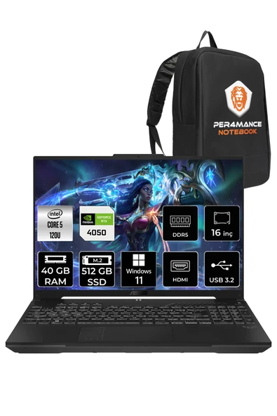 ASUS TUF Gaming F16 Core 5 210H 40GB 512GB SSD RTX4050/6GB 140W WUXGA 16" W11H LP029 & PER4 ÇANTA ürün görseli 1