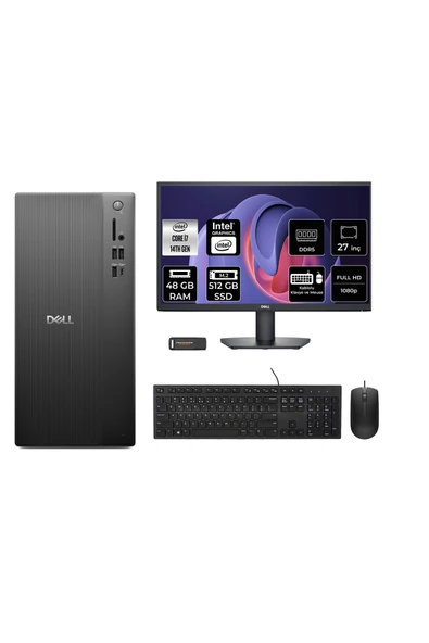 Dell Pro Tower ECT1250 i7 14700 48GB 512GB SSD FDOS Masaüstü Bilgisayar + 27" Monitör ürün görseli 1