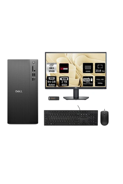 Dell Tower ECT1250 i5 14400 64GB 2TB SSD RX550/4GB FDOS Masaüstü Bilgisayar + 23.8" Monitör ürün görseli 1