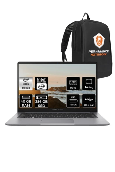 ASUS ExpertBook P1 Intel Core i7 13620H 40GB 256GB SSD 14" FHD FDOS Dizüstü Bilgisayar & PER4 Çanta ürün görseli 1