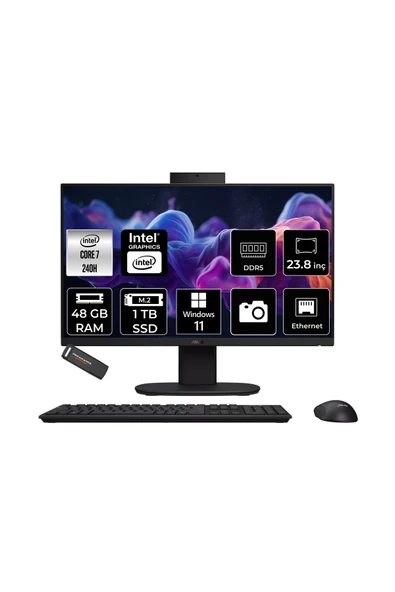ASUS V440 Intel Core 7 240H 48GB 1TB SSD 23.8" FHD 100Hz W11H All in One Bilgisayar & PER4 USB ürün görseli 1