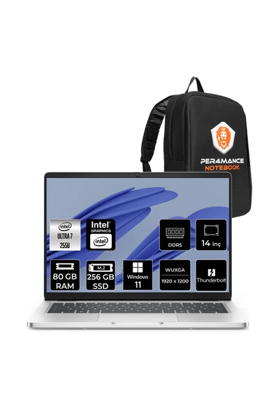 Dell Pro 14 Ultra 7 255U 80GB 256GB SSD Intel Graphics 14" WUXGA W11P Notebook & PER4 Çanta ürün görseli 1