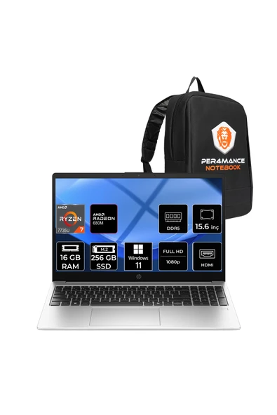 HP 255R G10 Ryzen 7 7735U 16GB 256GB SSD 15.6" FHD W11P Dizüstü Bilgisayar & PER4 Çanta ürün görseli 1