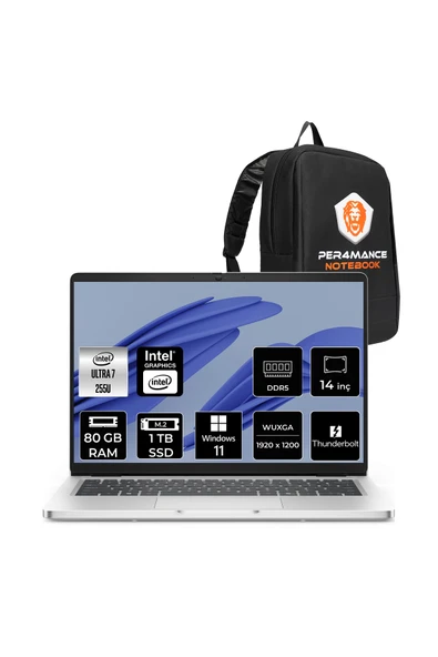 Dell Pro 14 Ultra 7 255U 80GB 1TB SSD Intel Graphics 14" WUXGA W11P Notebook & PER4 Çanta ürün görseli 1
