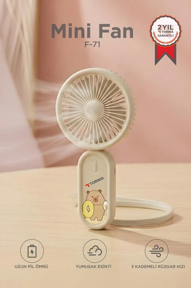 Şarjlı El Vantilatörü Boyun Askılı 3 Kademeli Mini Taşınabilir Fan F71 Kahverengi ürün görseli 1
