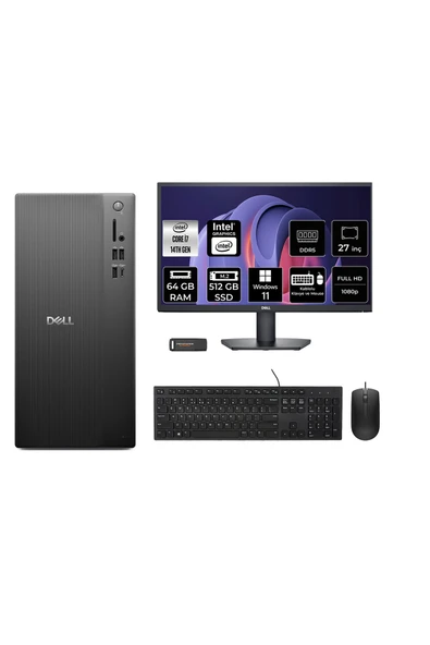 Dell Pro Tower ECT1250 i7 14700 64GB 512GB SSD W11H Masaüstü Bilgisayar + 27" Monitör ürün görseli 1