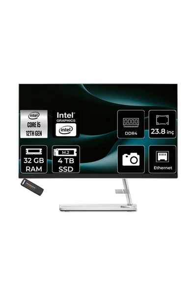 LENOVO IdeaCentre 24IAP7 i5 12450H 32GB 4TB SSD 23.8" FHD FDOS Beyaz All in One Bilgisayar ürün görseli 1