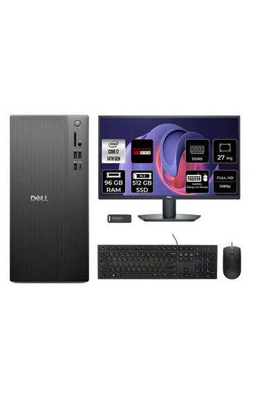 Dell Pro Tower ECT1250 i7 14700 96GB 512GB SSD RX550/4GB FDOS Masaüstü Bilgisayar + 27" Monitör ürün görseli 1