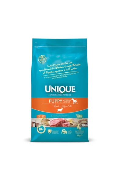 Unique Kuzu Etli Orta ve Büyük Irk Düşük Tahıllı Yavru Köpek Maması 3 kg ürün görseli 1