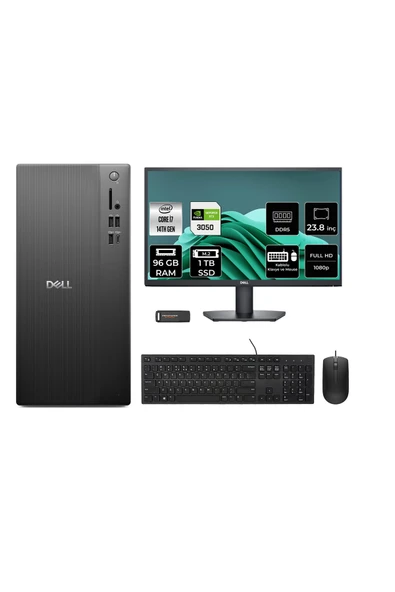 Dell Pro Tower ECT1250 i7 14700 96GB 1TB SSD RTX3050/6GB FDOS Masaüstü Bilgisayar + 23.8" Monitör ürün görseli 1