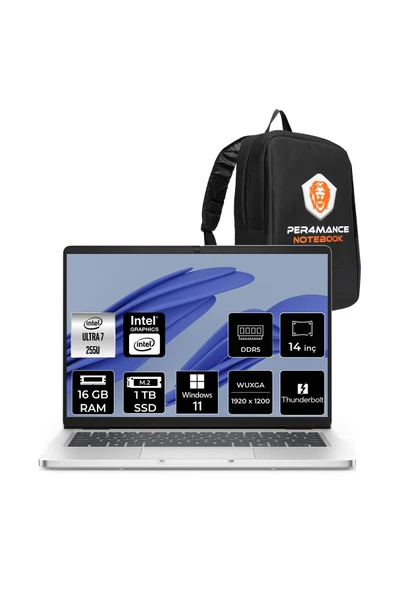 Dell Pro 14 Ultra 7 255U 16GB 1TB SSD Intel Graphics 14" WUXGA W11H Notebook & PER4 Çanta ürün görseli 1