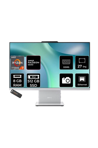 LENOVO IdeaCentre 27ARR9 Ryzen 7 7735HS 8GB 512GB SSD 27" FHD FDOS Gri All in One Bilgisayar ürün görseli 1