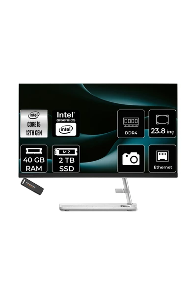 LENOVO IdeaCentre 24IAP7 i5 12450H 40GB 2TB SSD 23.8" FHD FDOS Beyaz All in One Bilgisayar ürün görseli 1