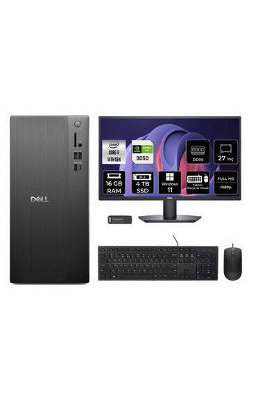 Dell Pro Tower ECT1250 i7 14700 16GB 4TB SSD RTX3050/6GB W11P Masaüstü Bilgisayar + 27" Monitör ürün görseli 1