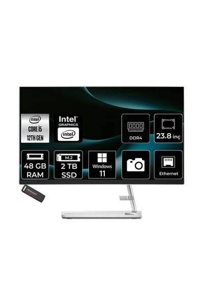 LENOVO IdeaCentre 24IAP7 i5 12450H 48GB 2TB SSD 23.8" FHD W11P Beyaz All in One Bilgisayar ürün görseli 1