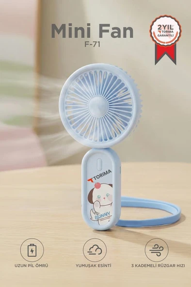 Şarjlı El Vantilatörü Boyun Askılı 3 Kademeli Mini Taşınabilir Fan F71 Mavi ürün görseli 1