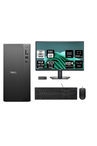 Dell Pro Tower ECT1250 i7 14700 48GB 2TB SSD FDOS Masaüstü Bilgisayar + 23.8" Monitör ürün görseli 1