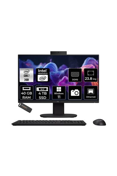 ASUS V440 Intel Core 7 240H 40GB 4TB SSD 23.8" FHD 100Hz W11H All in One Bilgisayar & PER4 USB ürün görseli 1