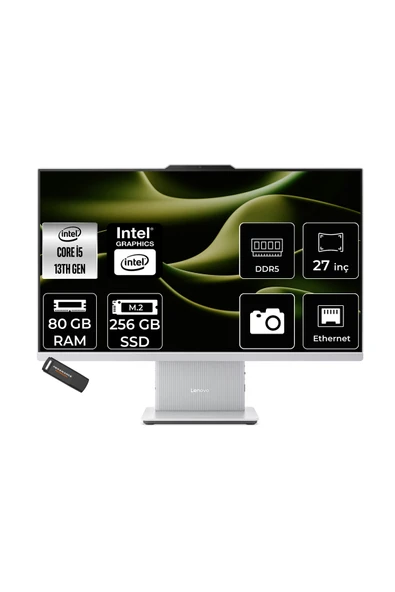 LENOVO IdeaCentre 27IRH9 i5 13420H 80GB 256GB SSD 27" FHD FDOS Gri All in One Bilgisayar ürün görseli 1