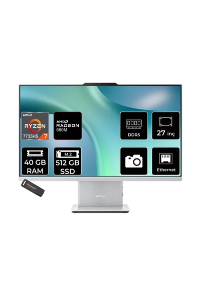 LENOVO IdeaCentre 27ARR9 Ryzen 7 7735HS 40GB 512GB SSD 27" FHD FDOS Gri All in One Bilgisayar ürün görseli 1