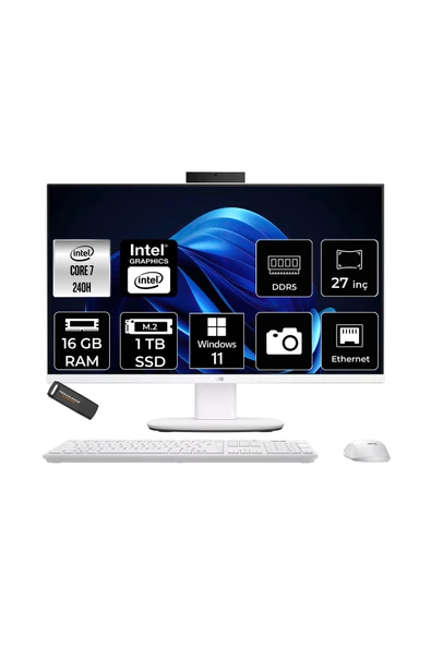 ASUS V470 Intel Core 7 240H 16GB 1TB SSD 27" FHD 100Hz W11P All in One Bilgisayar & PER4 USB Bellek ürün görseli 1