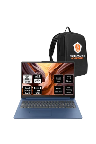 LENOVO IdeaPad Slim 3 i5 13420H 24GB DDR5 1TB SSD 16" WUXGA FDOS Dizüstü Bilgisayar & PER4 Çanta ürün görseli 1