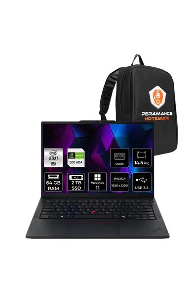 LENOVO ThinkPad P14S G5 Ultra 7 155H 64GB 2TB SSD RTX500/4GB 14.5" WUXGA W11H Laptop & Çanta ürün görseli 1
