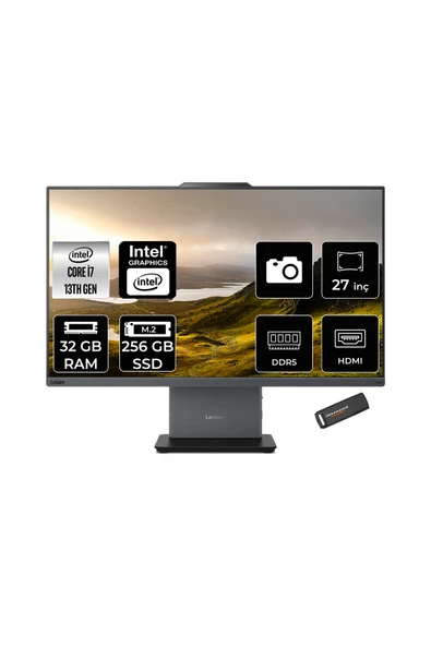 LENOVO ThinkCentre Neo 50A i7 13620H 32GB DDR5 256GB SSD 27" FHD IPS FDOS Siyah All in One PC & PER4 ürün görseli 1