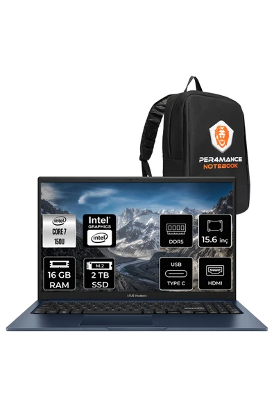 ASUS VivoBook 15 Intel Core 7 150U 16GB 2TB SSD 15.6" FHD FDOS Taşınabilir Bilgisayar & PER4 Çanta ürün görseli 1