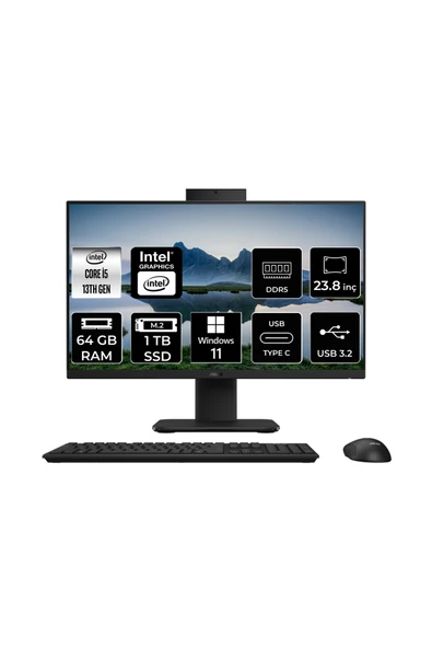 ASUS V440 Intel Core i5 13420H 64GB 1TB SSD 23.8" FHD W11H All in One Bilgisayar Siyah & USB Bellek ürün görseli 1