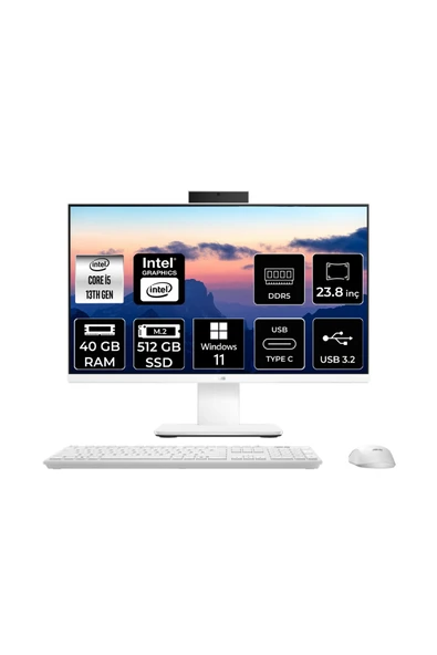 ASUS V440 i5 13420H 40GB 512GB SSD 23.8" FHD W11P All in One Bilgisayar Beyaz & USB Bellek ürün görseli 1