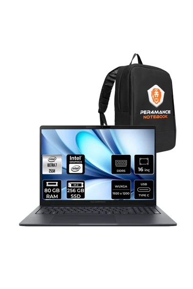 ASUS ExpertBook B5 Intel Core Ultra 7 255H 80GB 256GB SSD 16" FHD+ FDOS Dizüstü Bilgisayar & Çanta ürün görseli 1