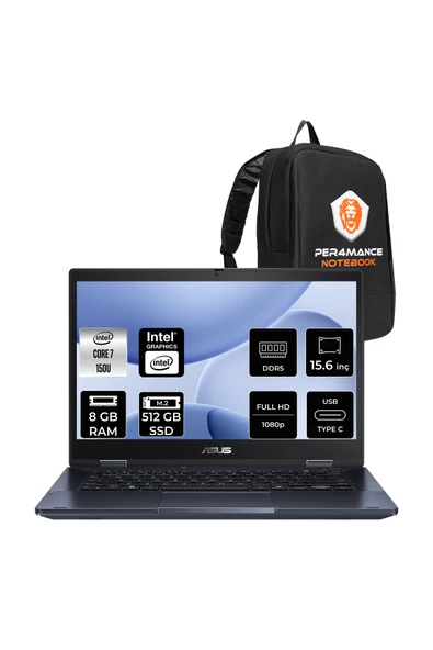 ASUS ExpertBook B1 Intel Core 7 150U 8GB 512GB SSD 15.6" FHD FDOS Dizüstü Bilgisayar & PER4 Çanta ürün görseli 1