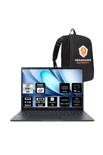ASUS ExpertBook B5 Intel Core Ultra 7 255H 8GB 256GB SSD 16" FHD+ W11P Dizüstü Bilgisayar & Çanta ürün görseli 1