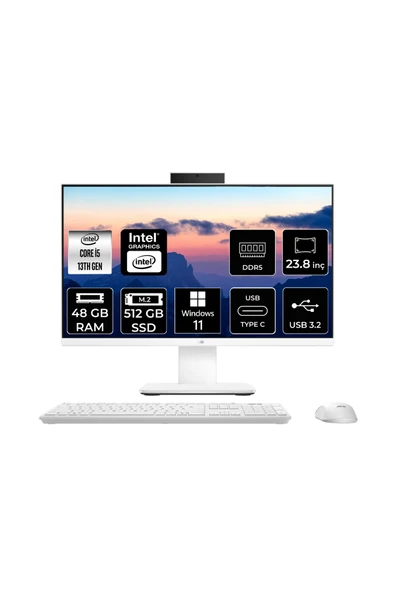 ASUS V440 i5 13420H 48GB 512GB SSD 23.8" FHD W11P All in One Bilgisayar Beyaz & USB Bellek ürün görseli 1