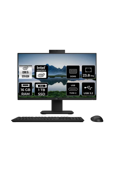 ASUS V440 Intel Core i5 13420H 16GB 1TB SSD 23.8" FHD FDOS All in One Bilgisayar Siyah & USB Bellek ürün görseli 1